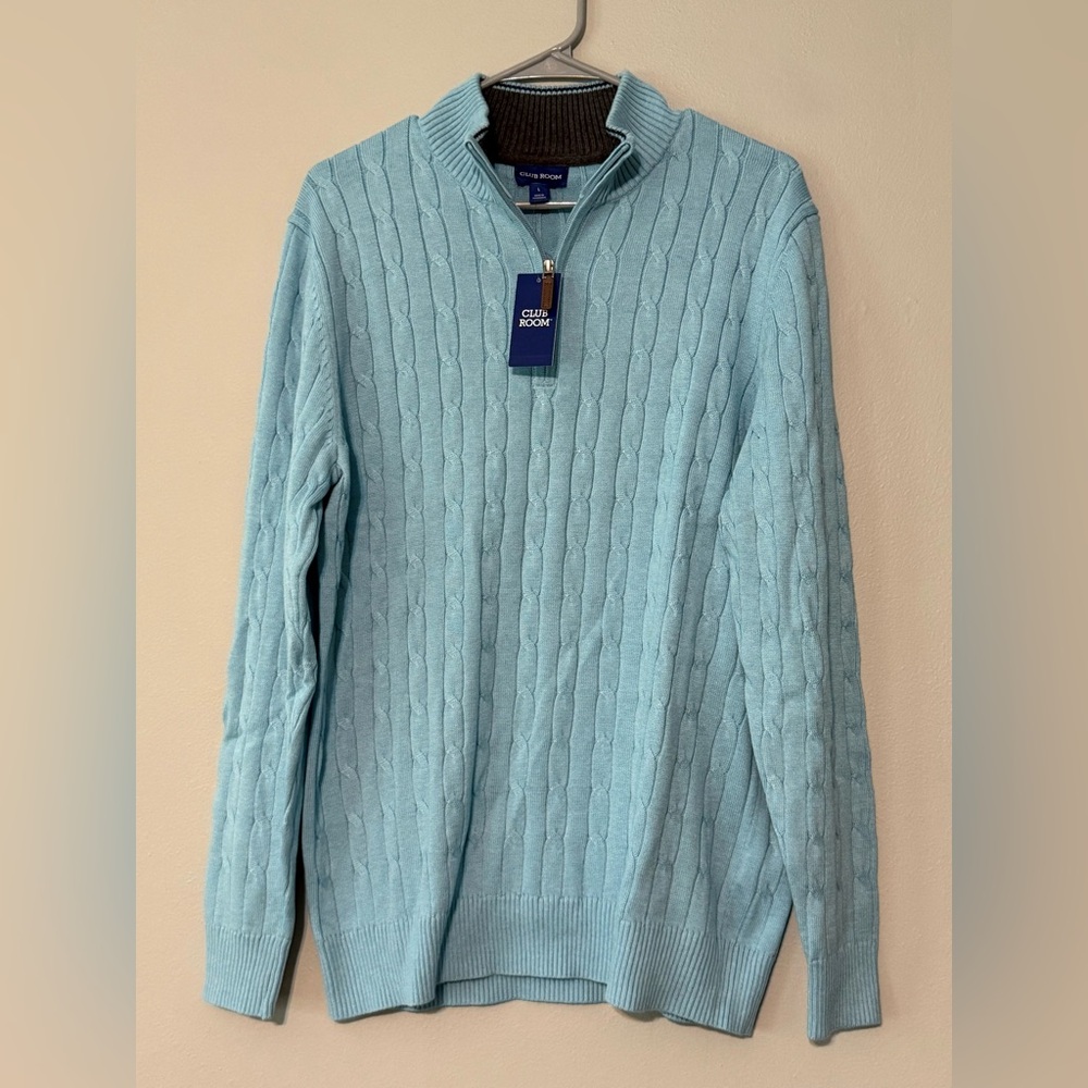 Club Room Men’s Sky Blue Cable Knit Quarter-Zip Sweater